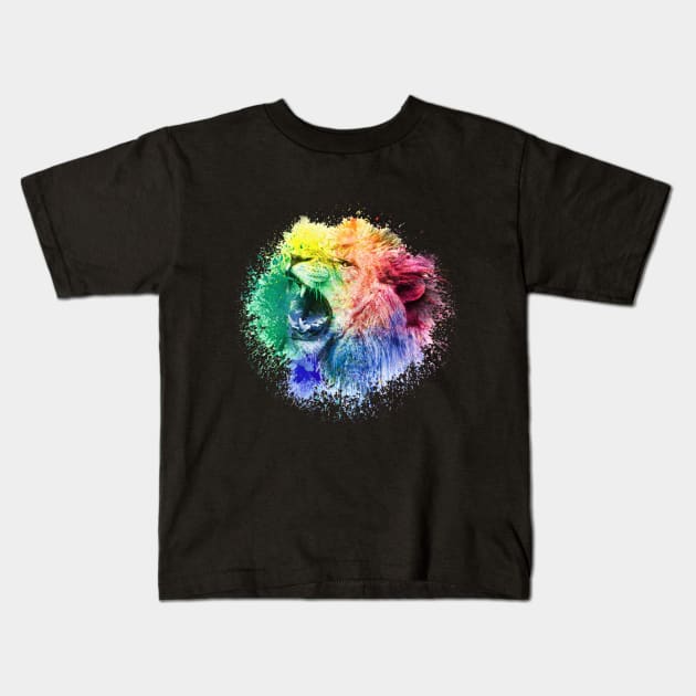 Colorful Angry Lion Head Kids T-Shirt by anbartshirts